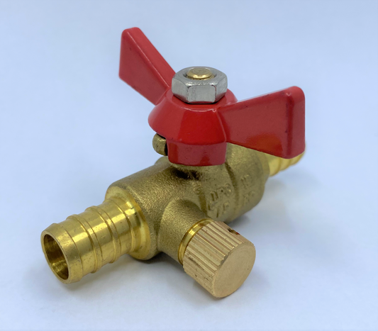 MINI BALL VALVE WITH DRAIN, STRAIGHT, 1/2" PEX x 1/2" PEX