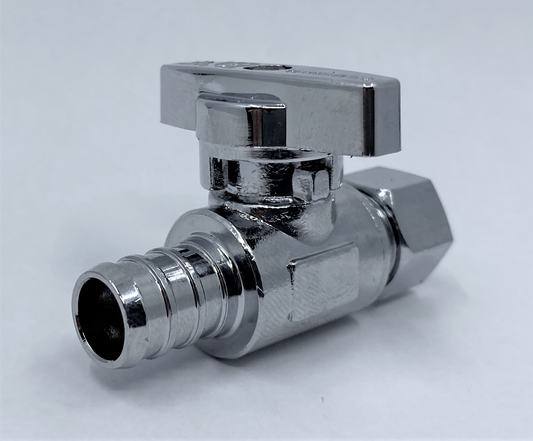 MINI BALL VALVE, STRAIGHT CHROMED 1/2" PEX x 3/8" OD COMP